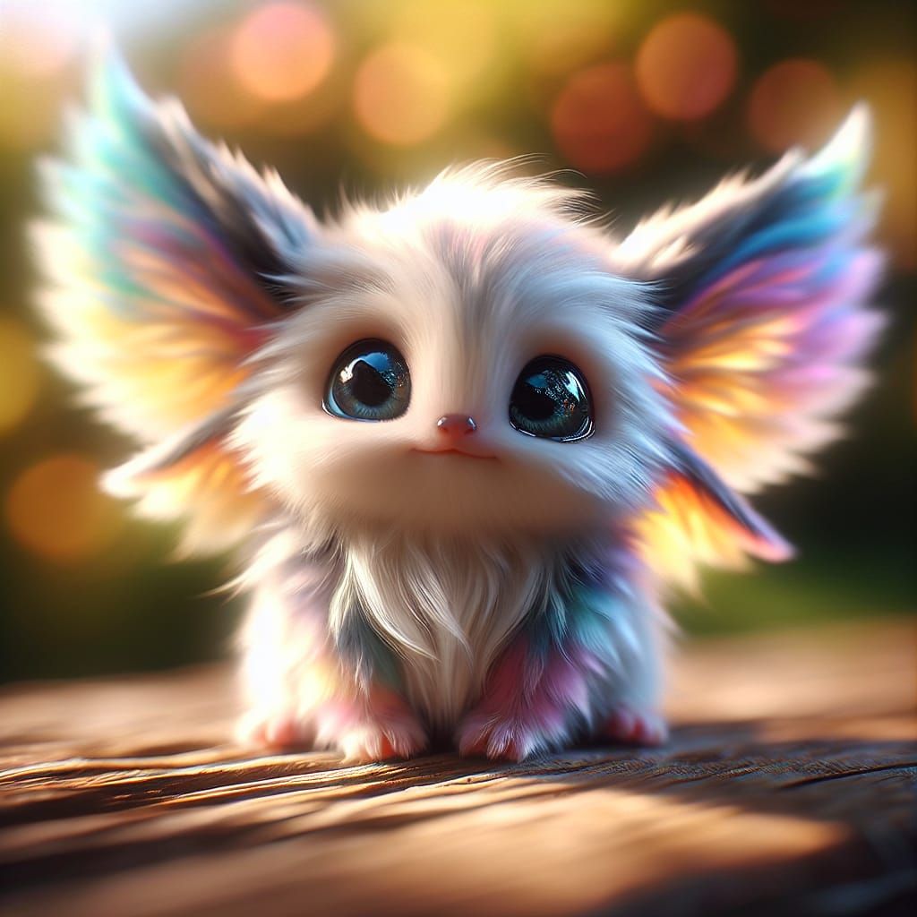 Pastel Rainbow Creature with Sparkling Eyes in Macro