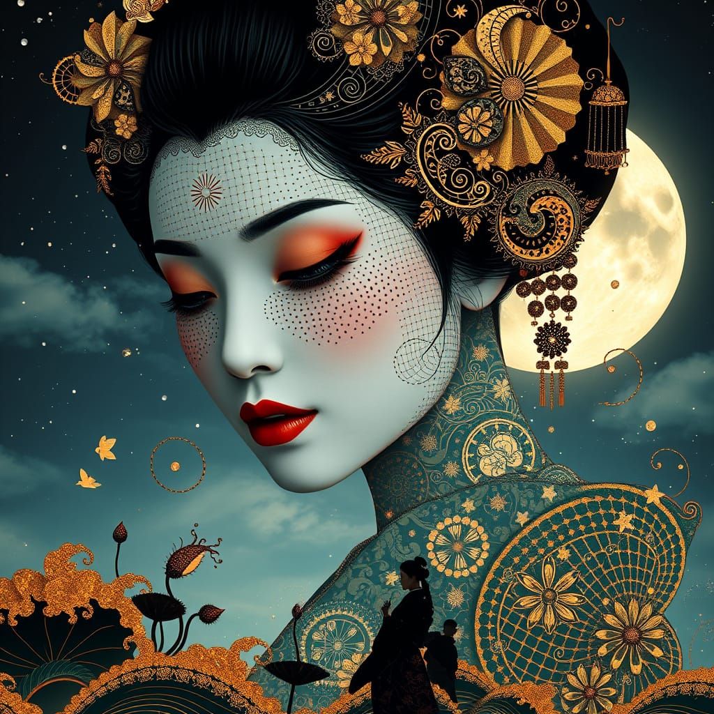 Ethereal Geisha in Celestial Harmony