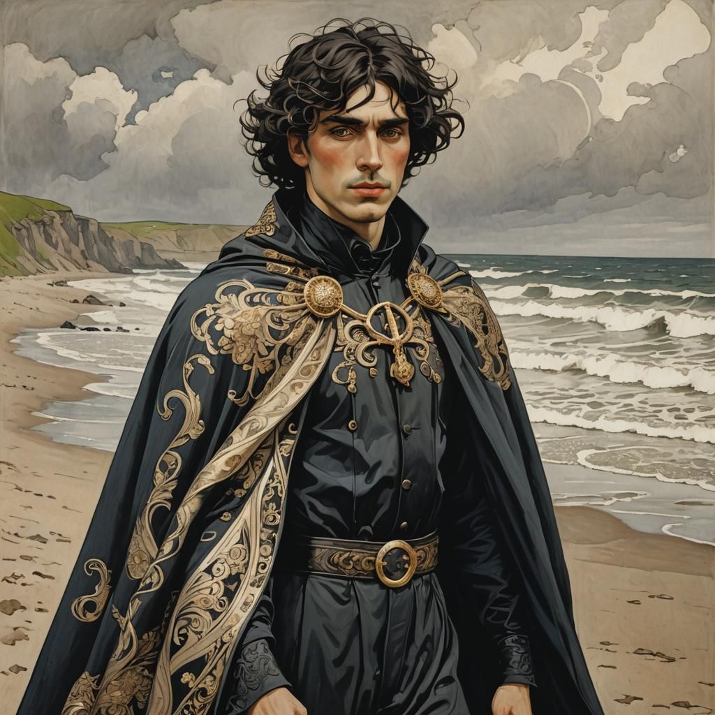 Irish Sea Cape in Art Nouveau Style