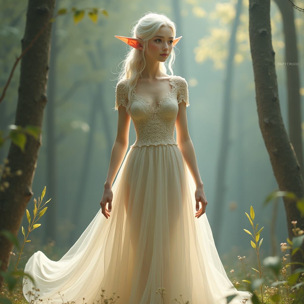 Ethereal Elf in Flowing Gown: Mystical Elegance