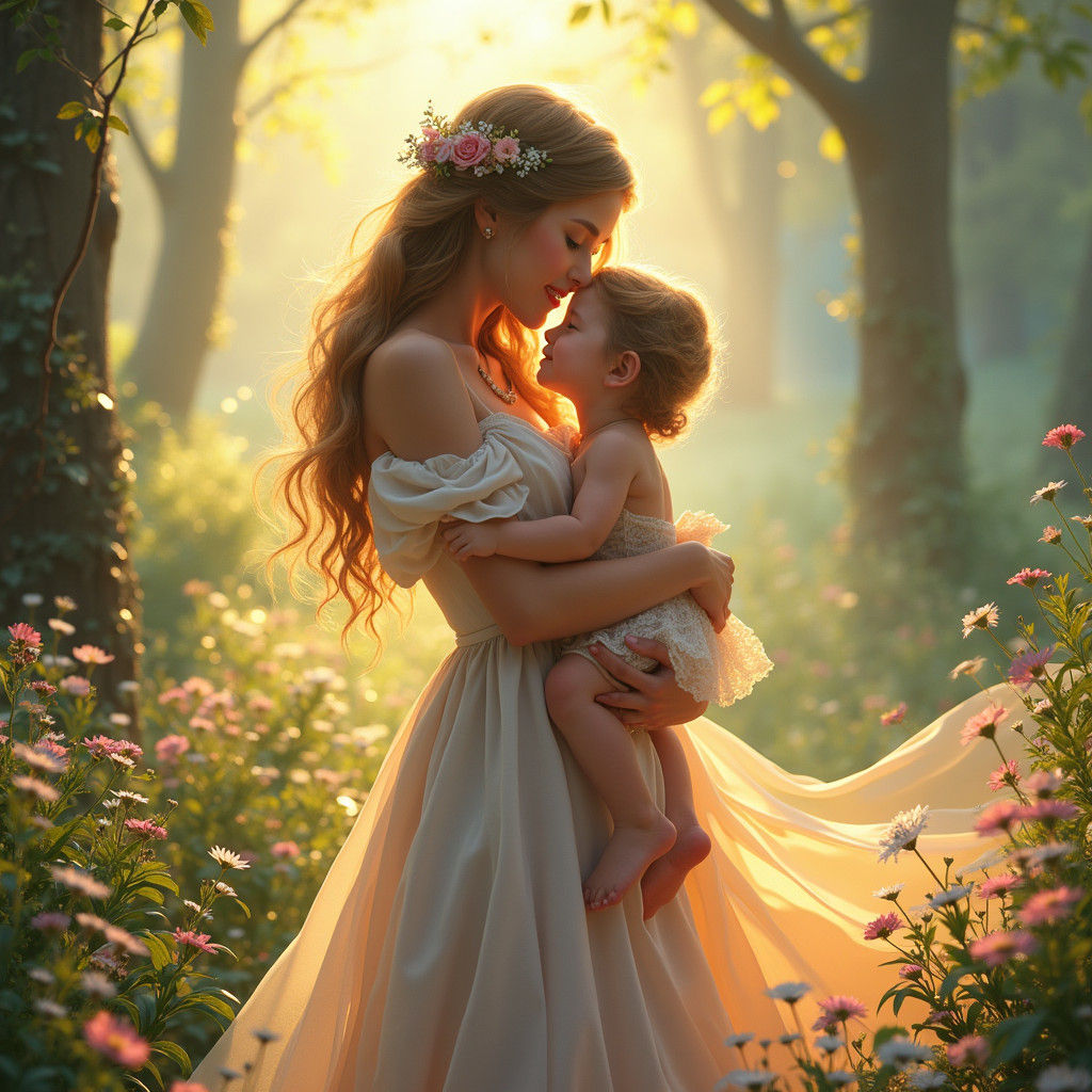 Mother and Child Embrace in Golden Light