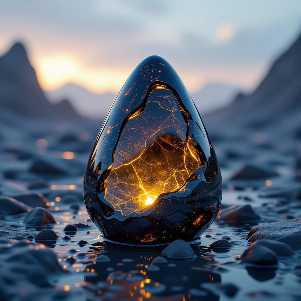 Glistening Molten Tektite in Surreal Dreamscape
