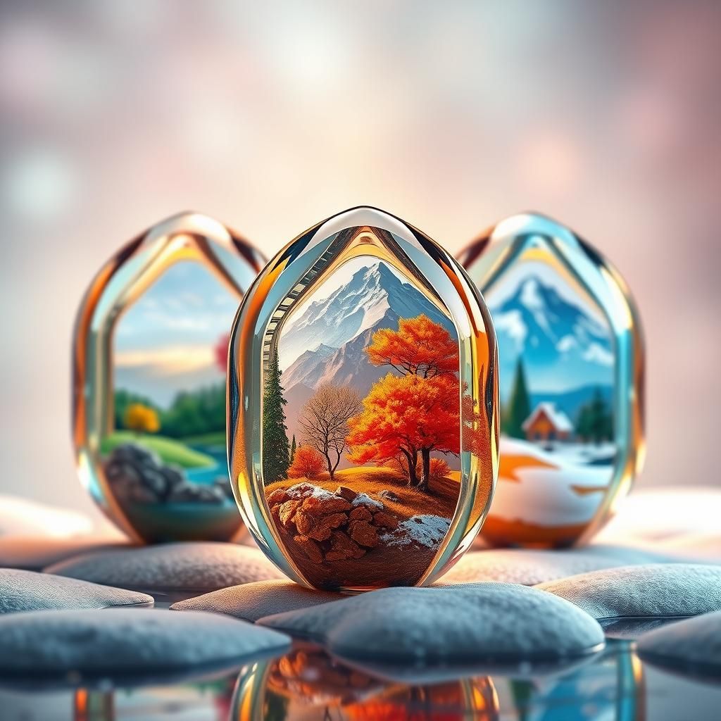 Hyperrealistic Crystal Orbs: Four Seasons in Digital Art