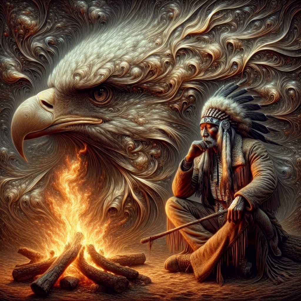 Native American Chief Contemplating Eagle Spirit