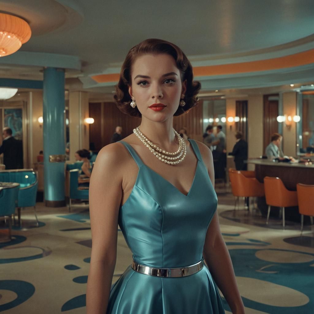 Retro-Futuristic Woman in Chrome Hotel, Syd Mead Inspired