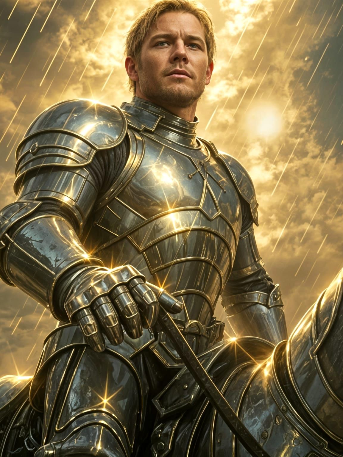 Mercenary Knight in Golden Light: Photorealistic Close-Up