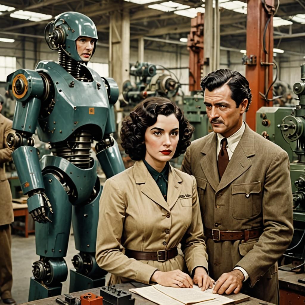 Retro Sci-Fi Pinup in a Robot Factory