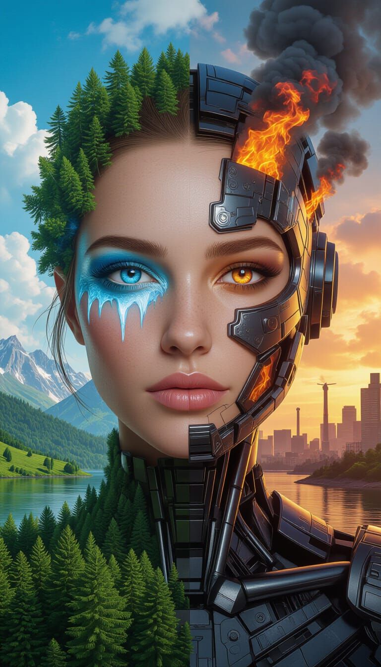 Surreal Portrait: Nature vs. Civilization Duality