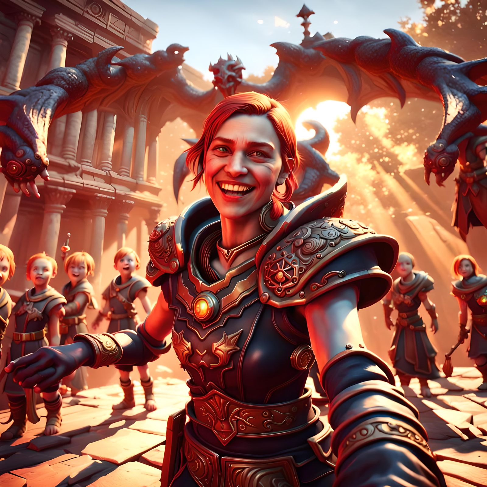 Lilith Selfie with Smiling Children, Digital Illustration