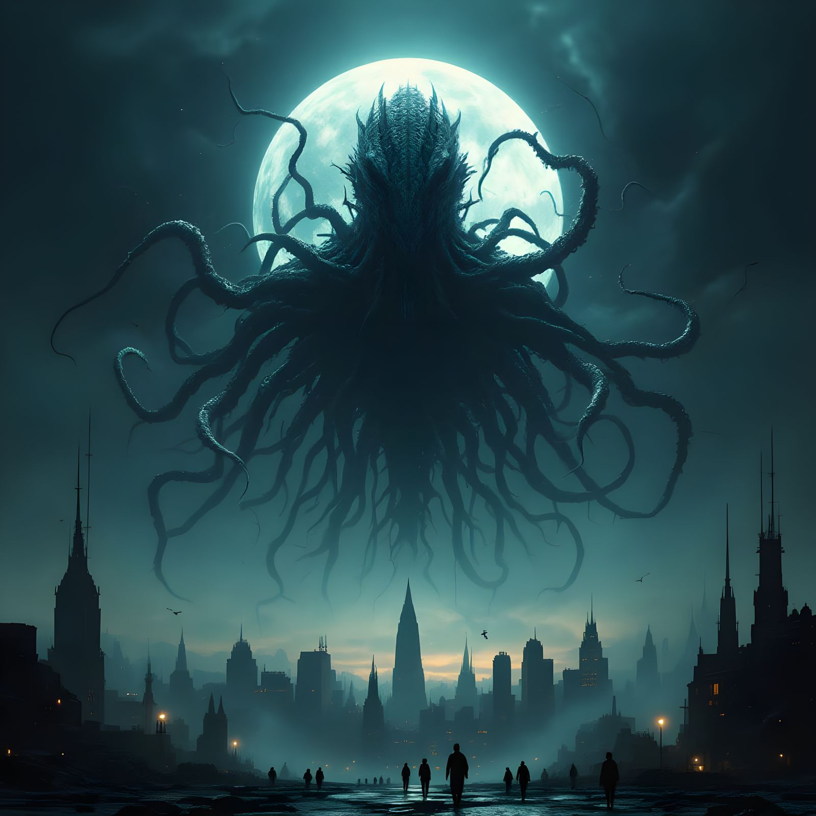 A silent, colossal shadow engulfs the moonlit city. Its impo...