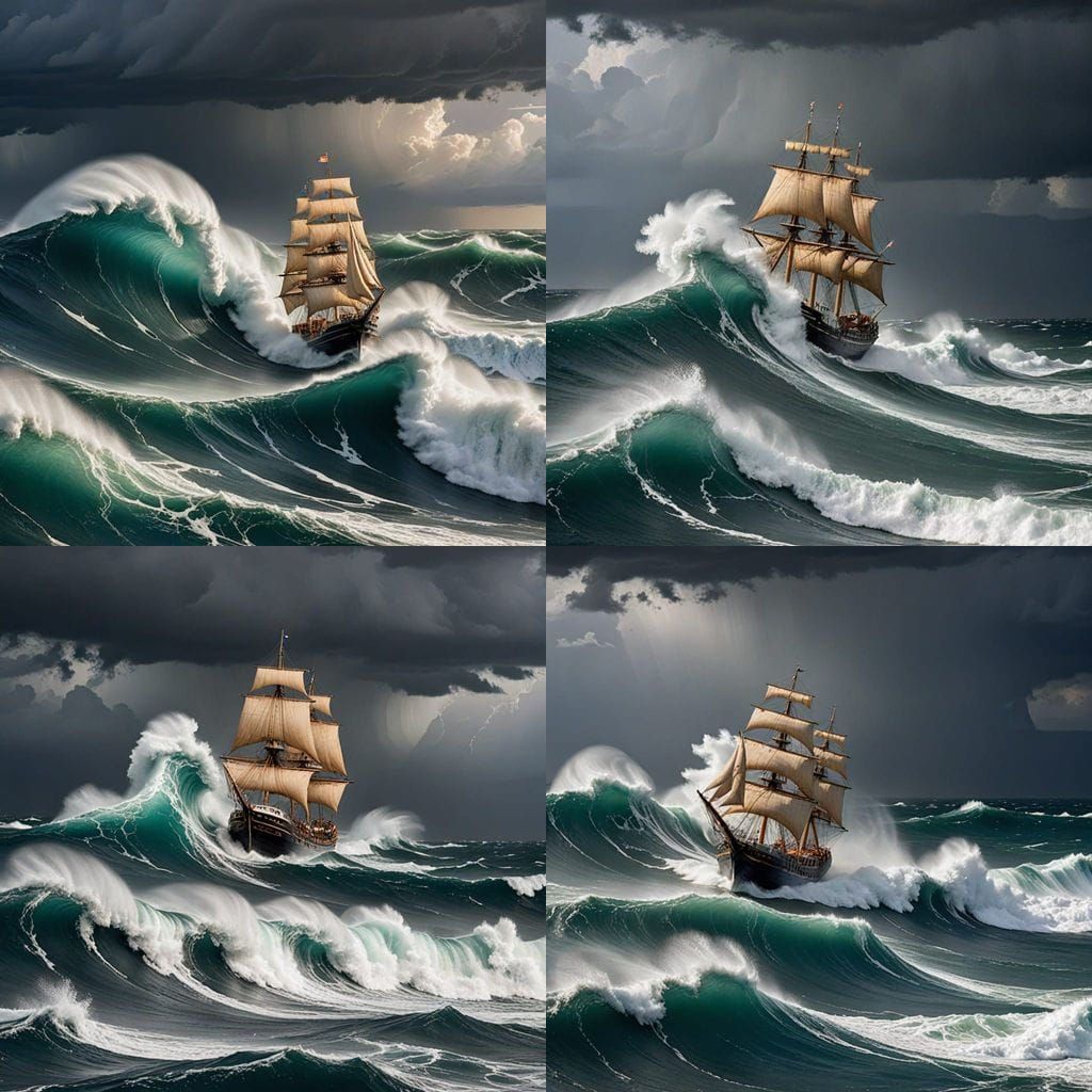 Ship Riding a Wave in a Raging Storm