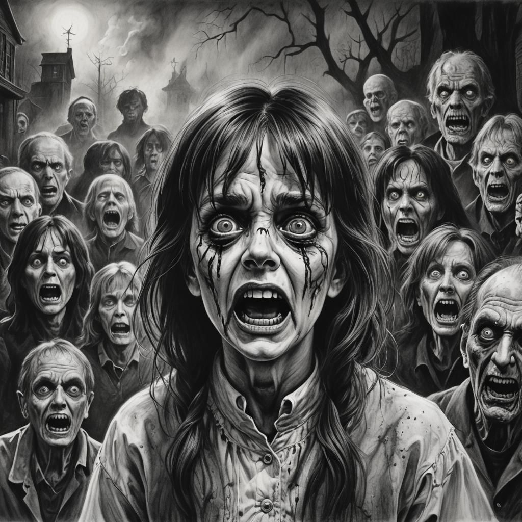 Eerie Black and White Horror Movie Scene