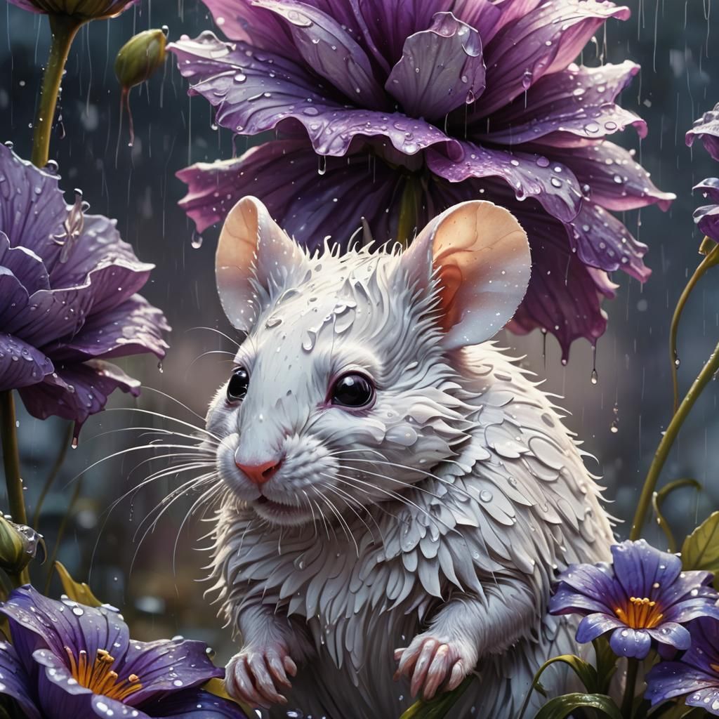 Mouse Hiding from Rain in Art Nouveau Style