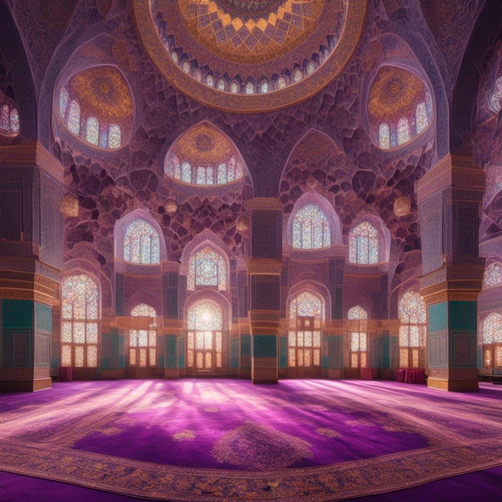 Green and Purple Mosque Interior with Gold Details