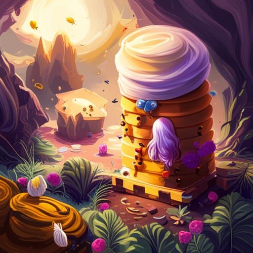 Chibi Bees Inside a Beehive: Polychromatic Splash Art