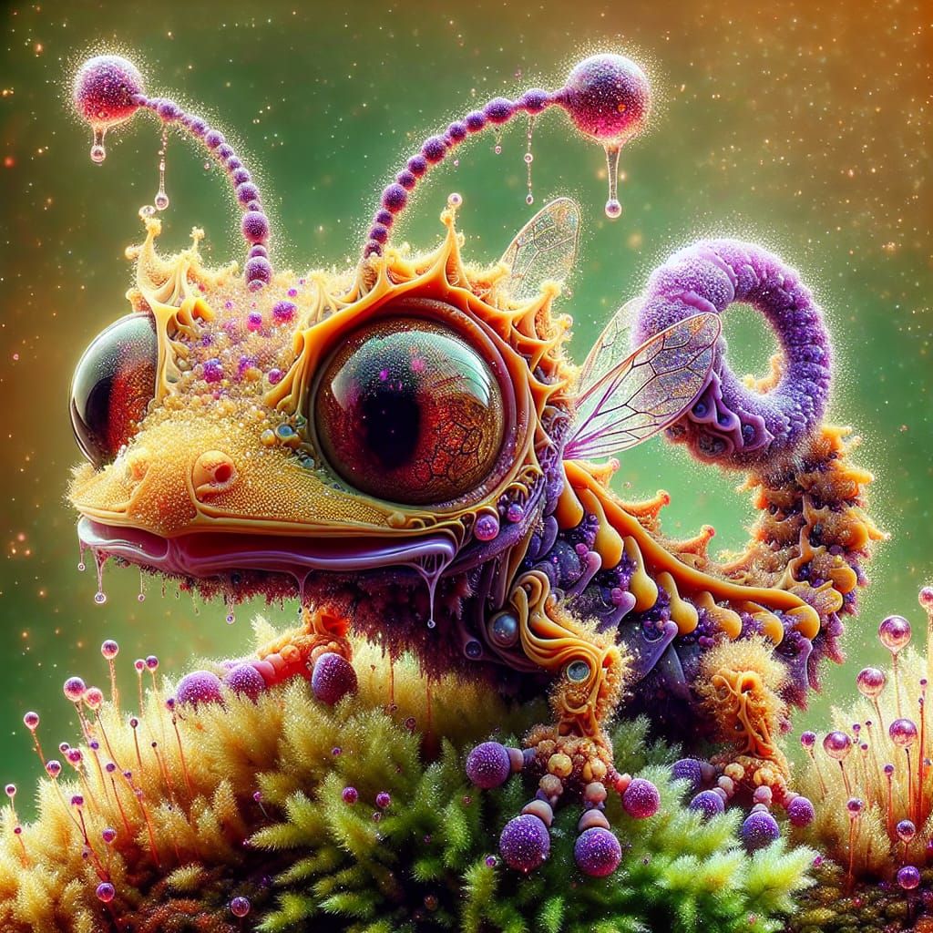 Fantastic Gecko-Bee Creature in Maximalist Style