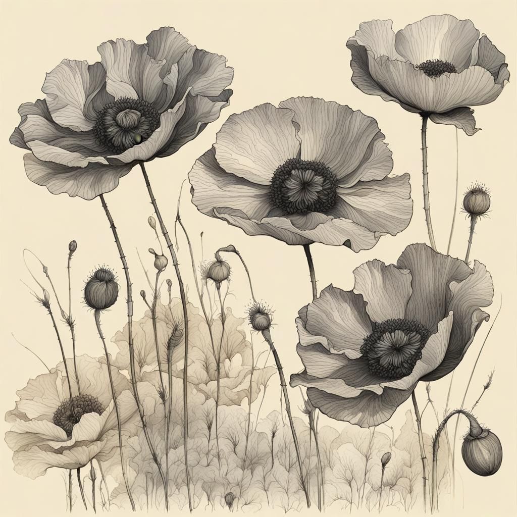 Breadseed Poppies Ink Drawings Too