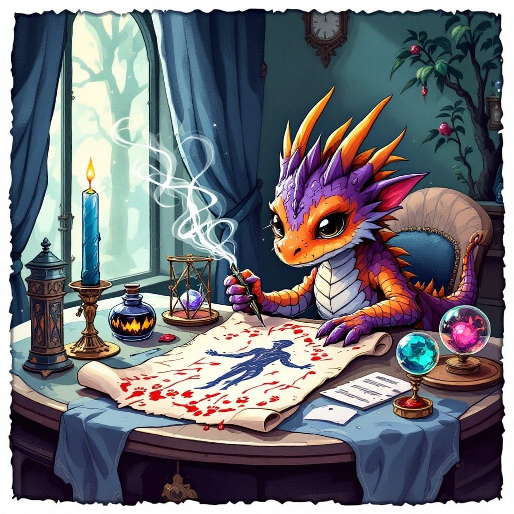 Colourful Magical Study of a Tiny Dragon's Artistic Interlud...