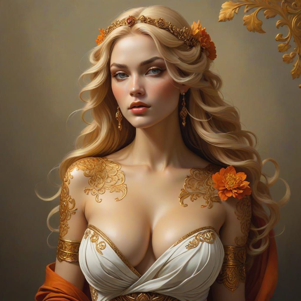 Elegant Goddess in Golden Attire