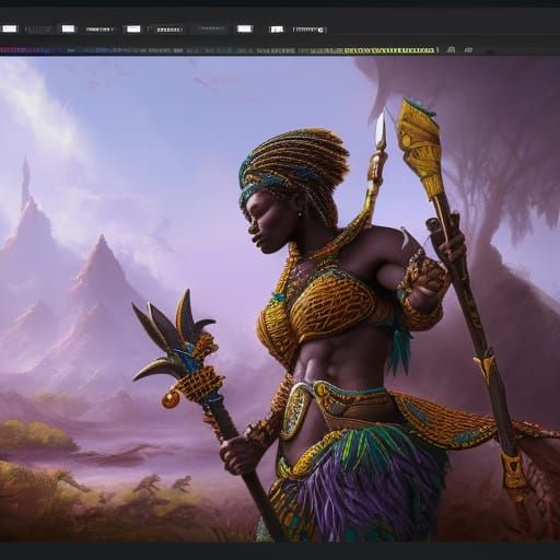 Detailed Matte Painting of African Warrior in 8K