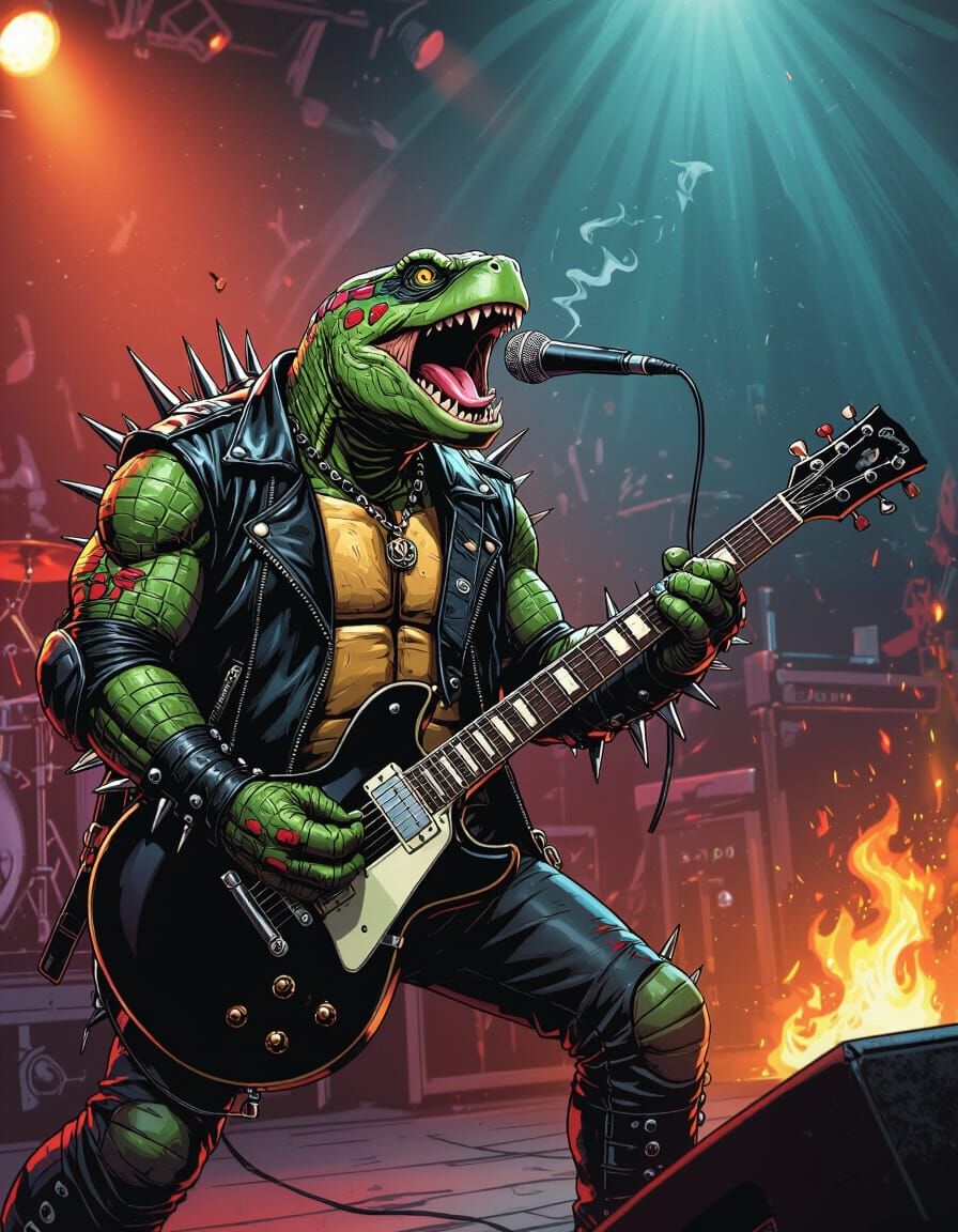 Death Metal Turtle Shredding on Stage