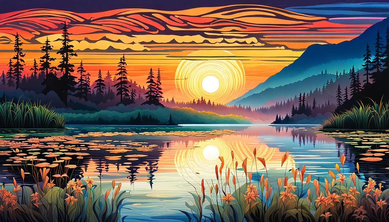 Sunrise  over a country lake