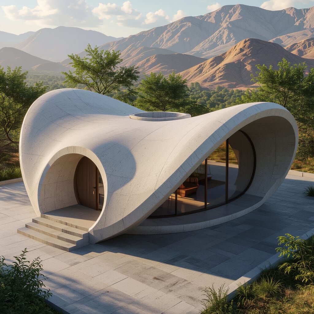 Striking Cement Shell Roof Architecture in Matte Painting St...