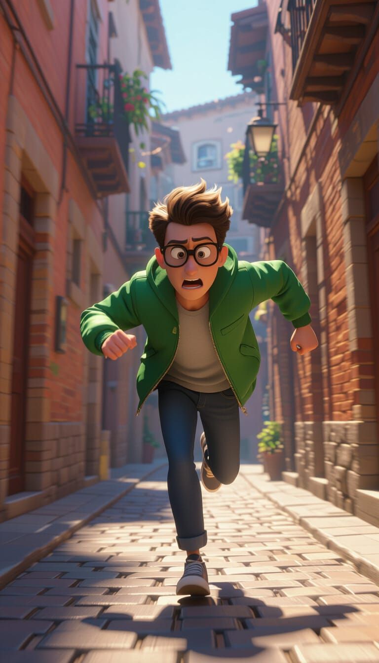Youssef Runs in Alley, Disney Pixar Style