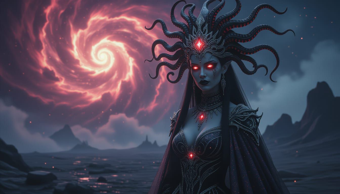 Vampire Queen on Alien Planet in Cosmic Horror Style