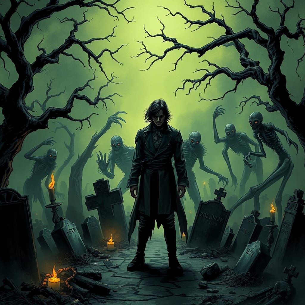 The foulest stench is in the air
The funk of forty thousand years
And grizzly ghouls from every tomb
Are closing in to s...