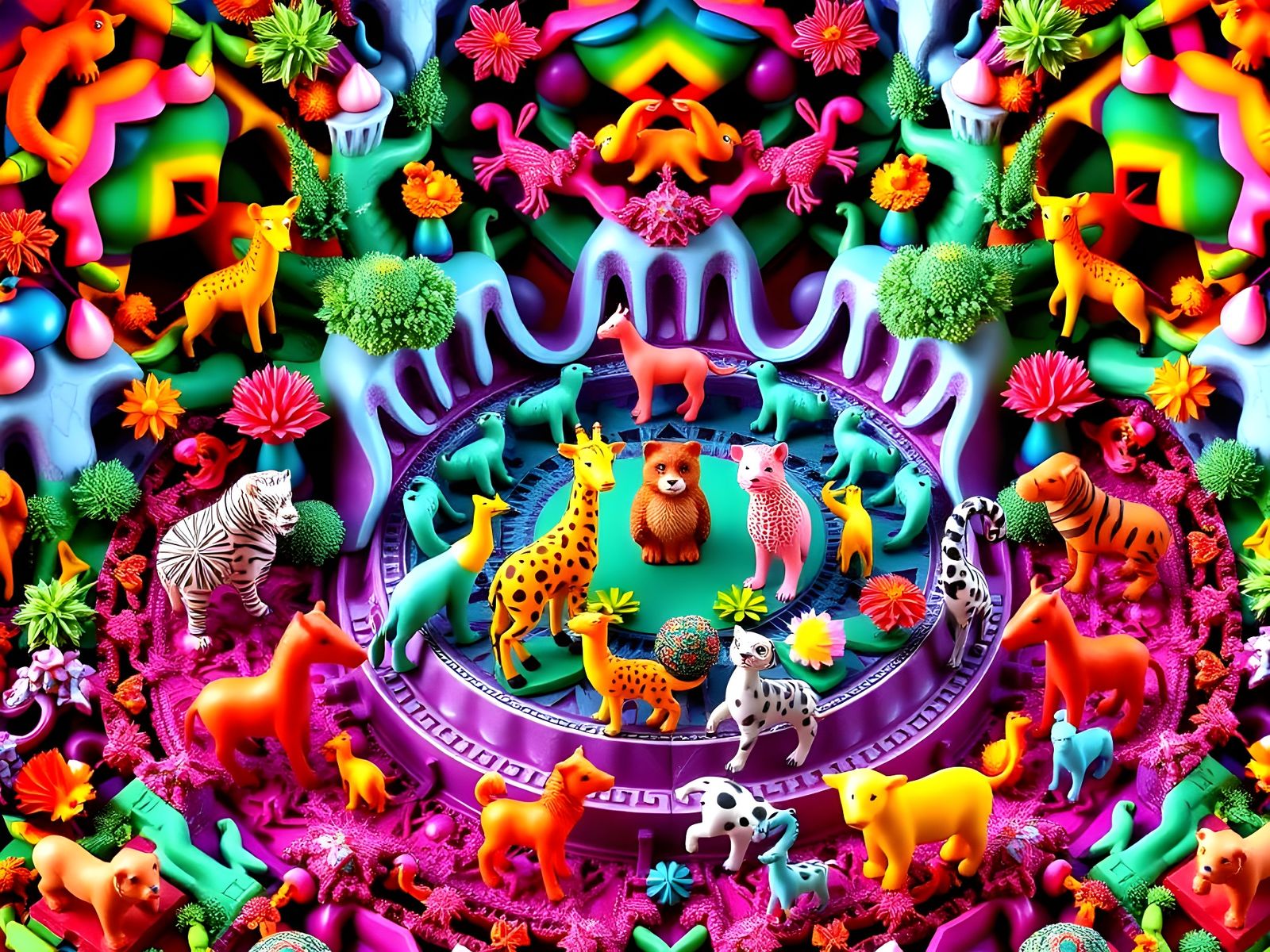 Kaleidoscopic Zoo Animals in Optical Art Style
