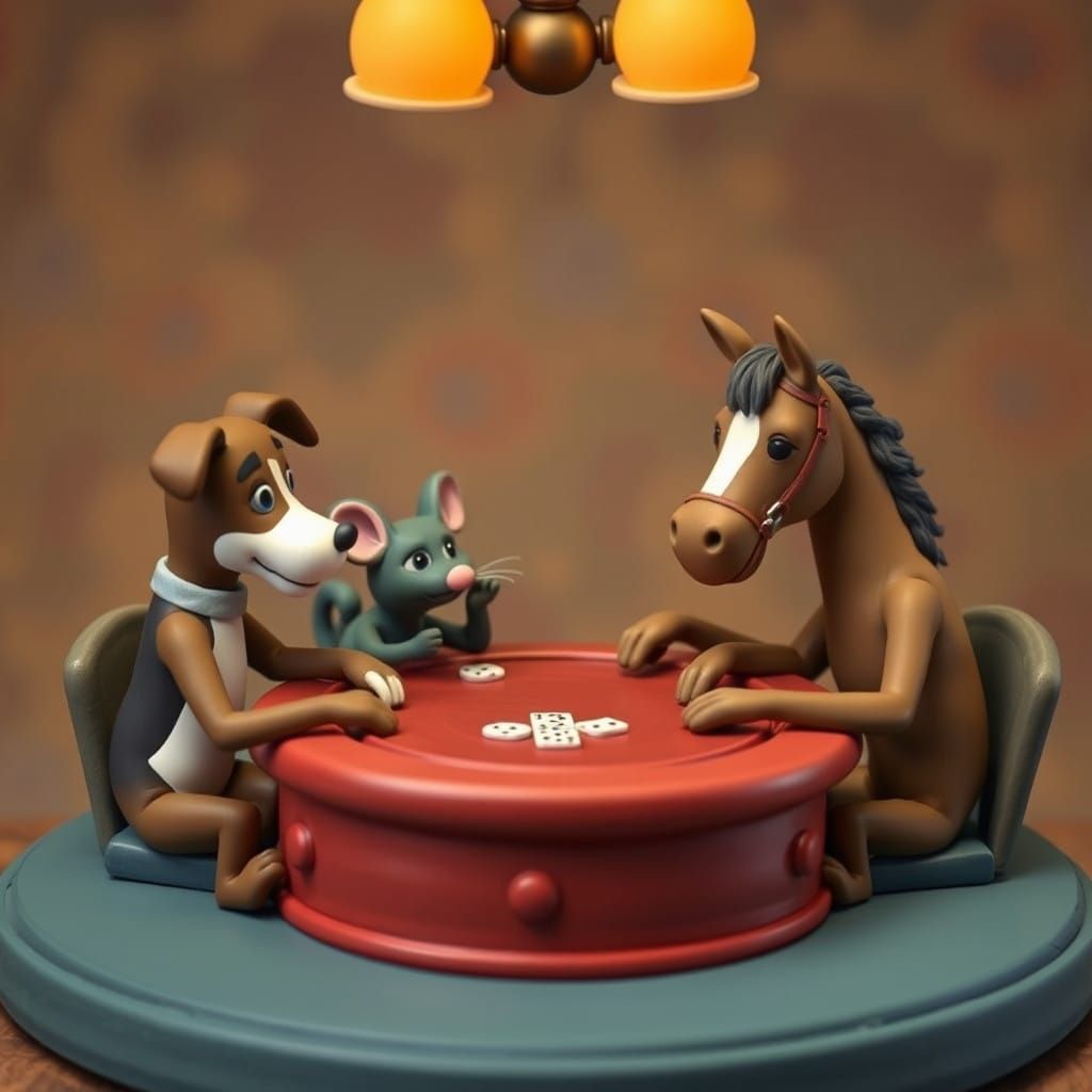 Whimsical Poker Party in Claymation Style