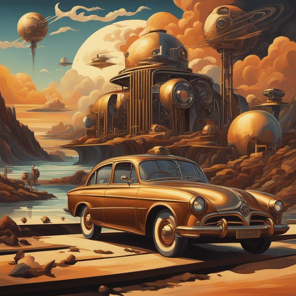 Surreal Dieselpunk Espresso with Golden Hour Glow