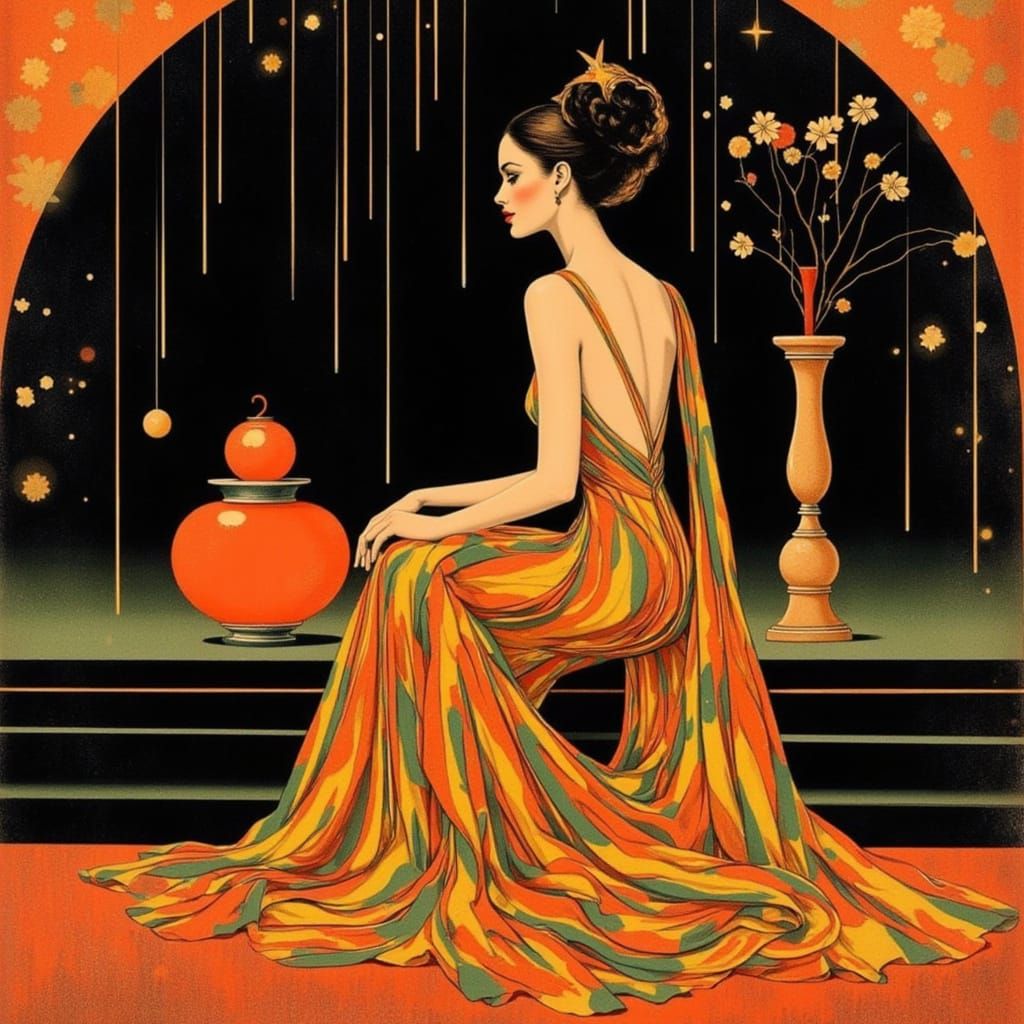 Surreal Japanese Landscape in Art Deco Style