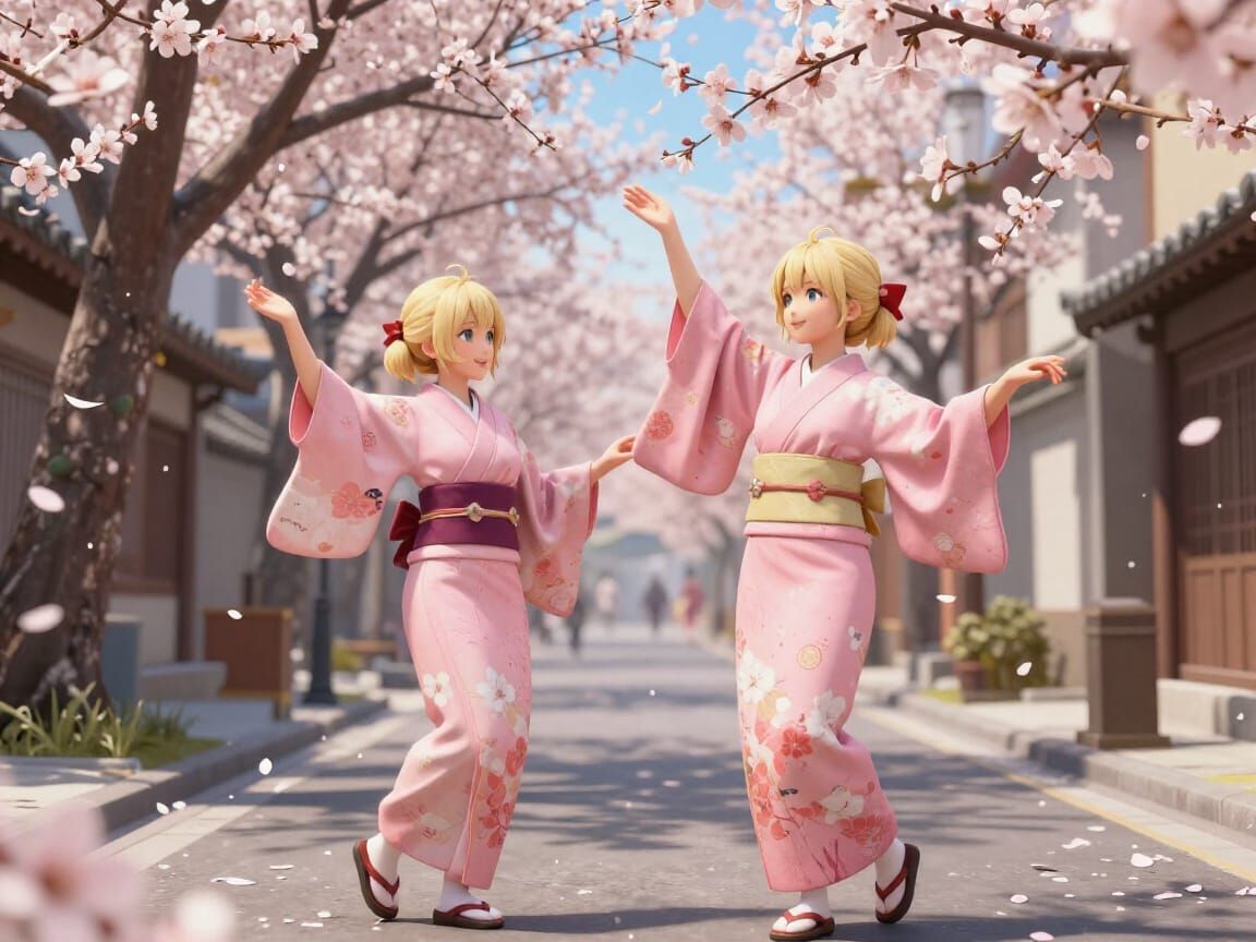 Anime Style Dance Under Almond Blossoms