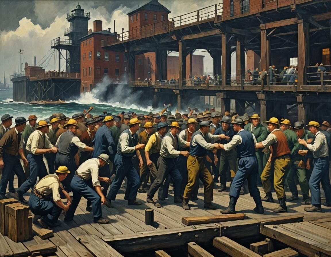 Dock Workers Fight in Ashcan School Style