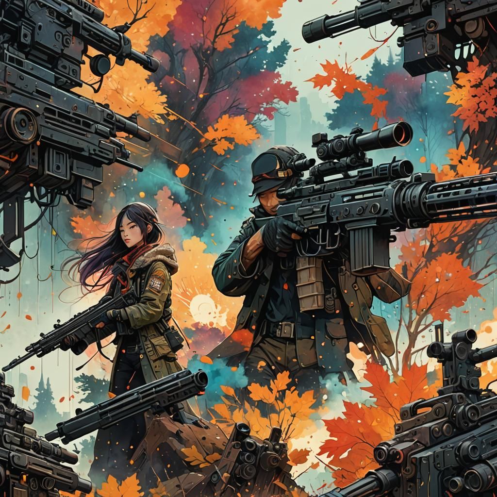 Machine Gun Roll in Luminous Watercolor Style