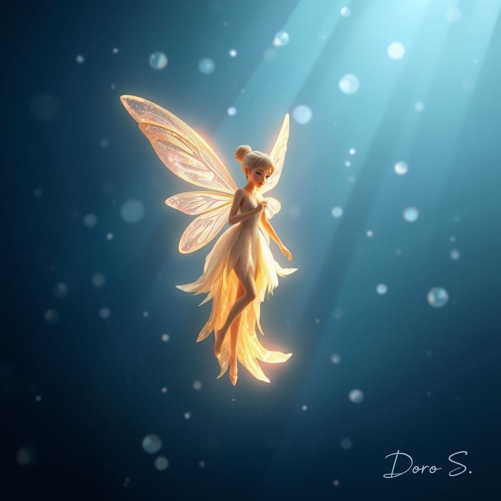 Whimsical Fairy in Enchanted Snowfall, Pixie Dreamlike Scene
