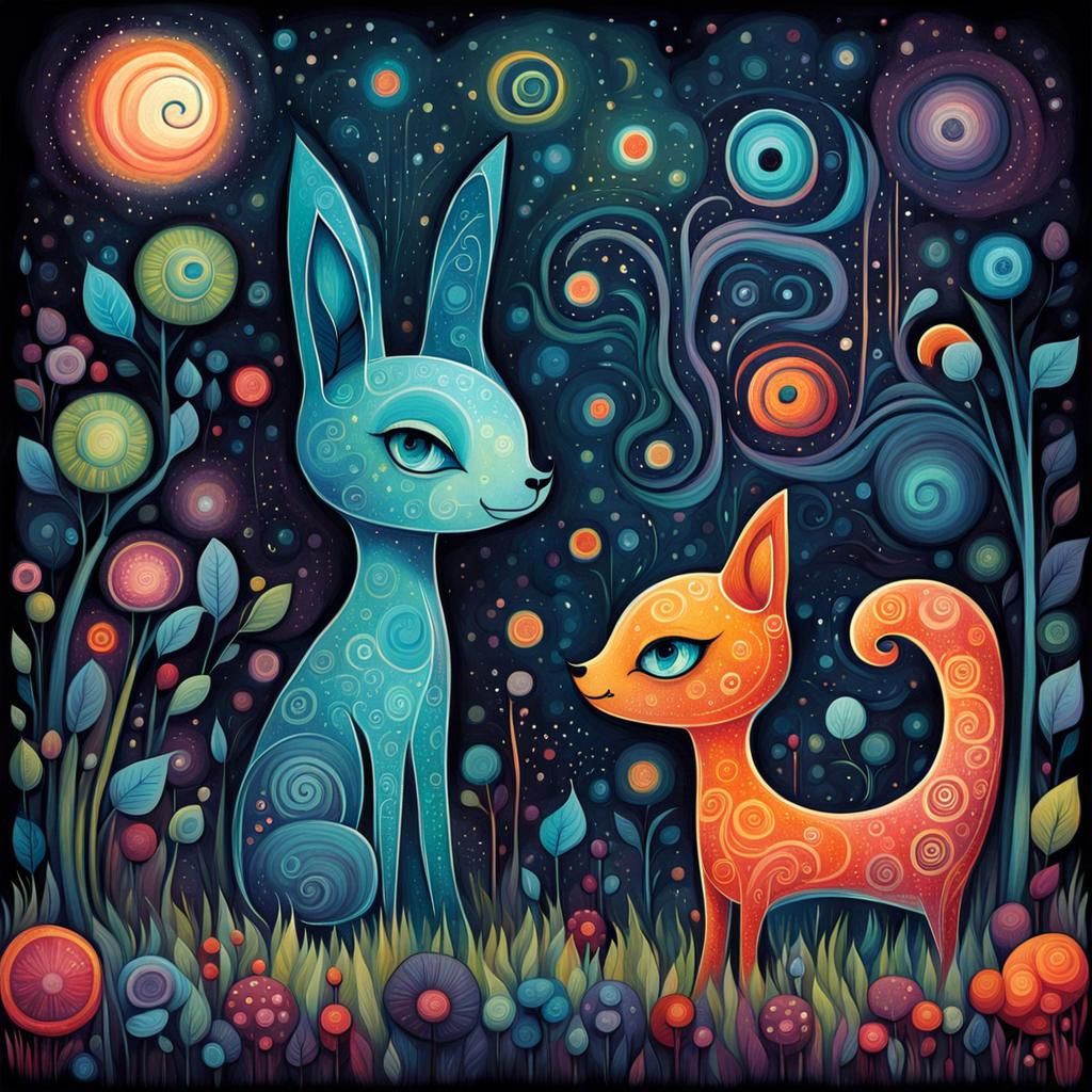 Adorable Abstract Whimsical Art Brut Illustration