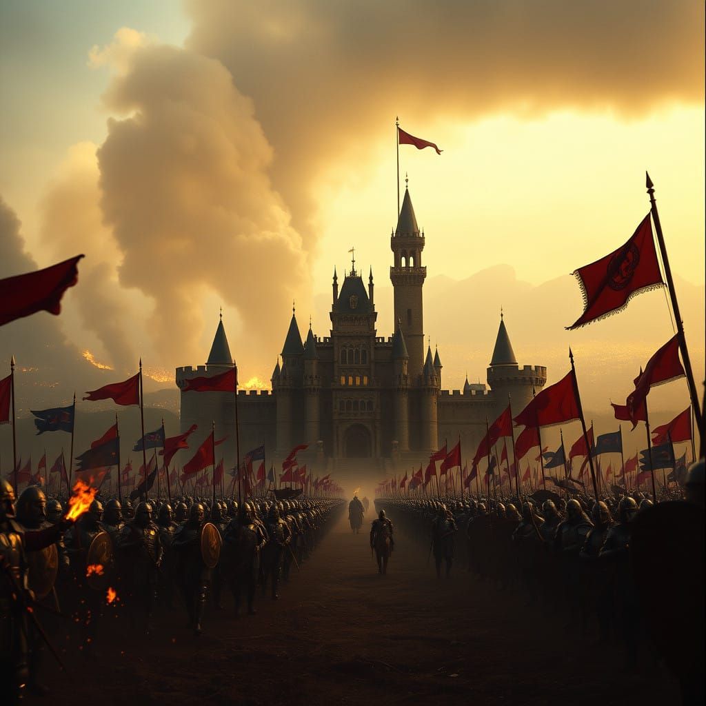 Epic Castle Under Siege in Cinematic Film Still