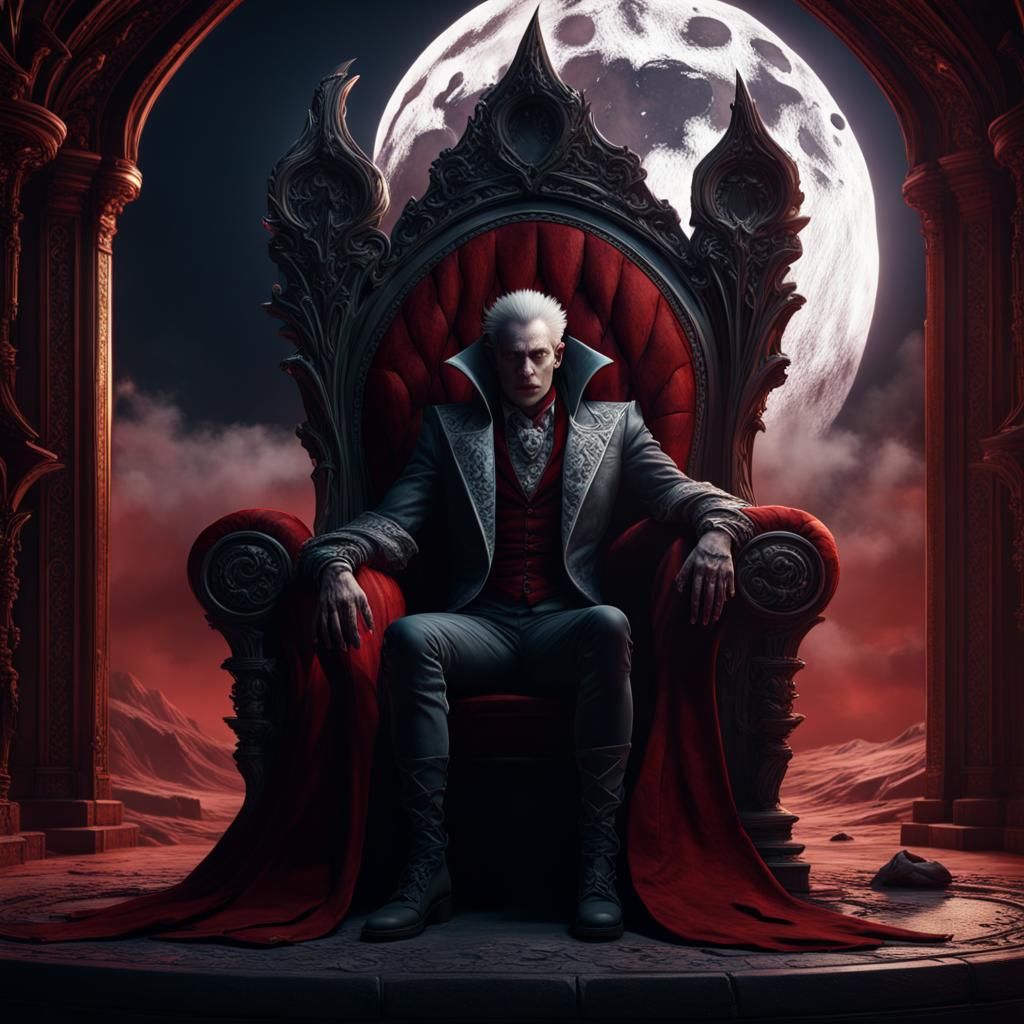 Vampire King on Lunar Throne: Fantasy Art