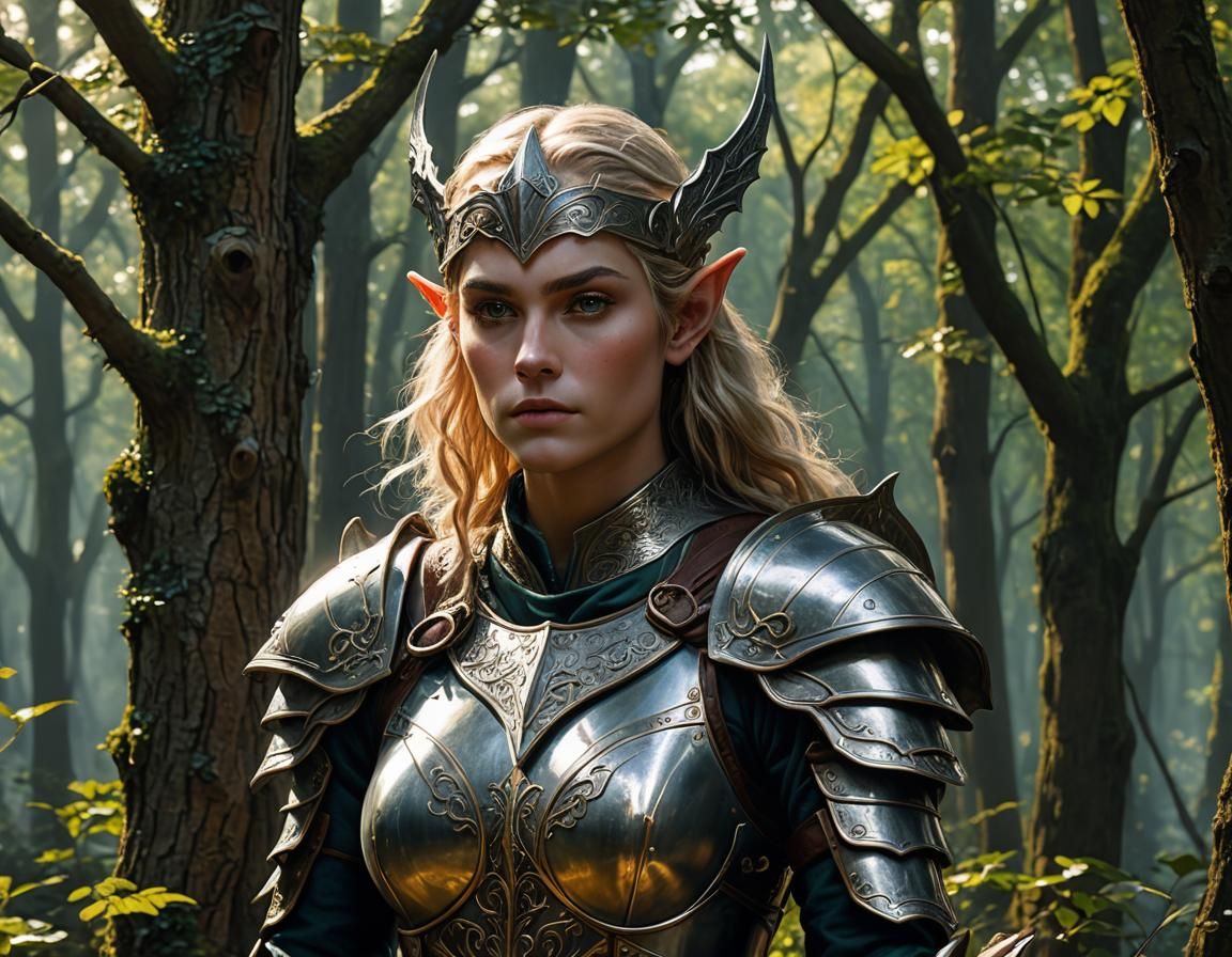 Elf Knight Portrait in Hyperrealistic Style