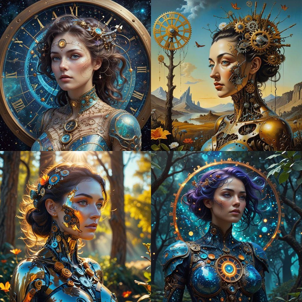 Cyberpunk Clockwork Woman in a Dystopian Galaxy