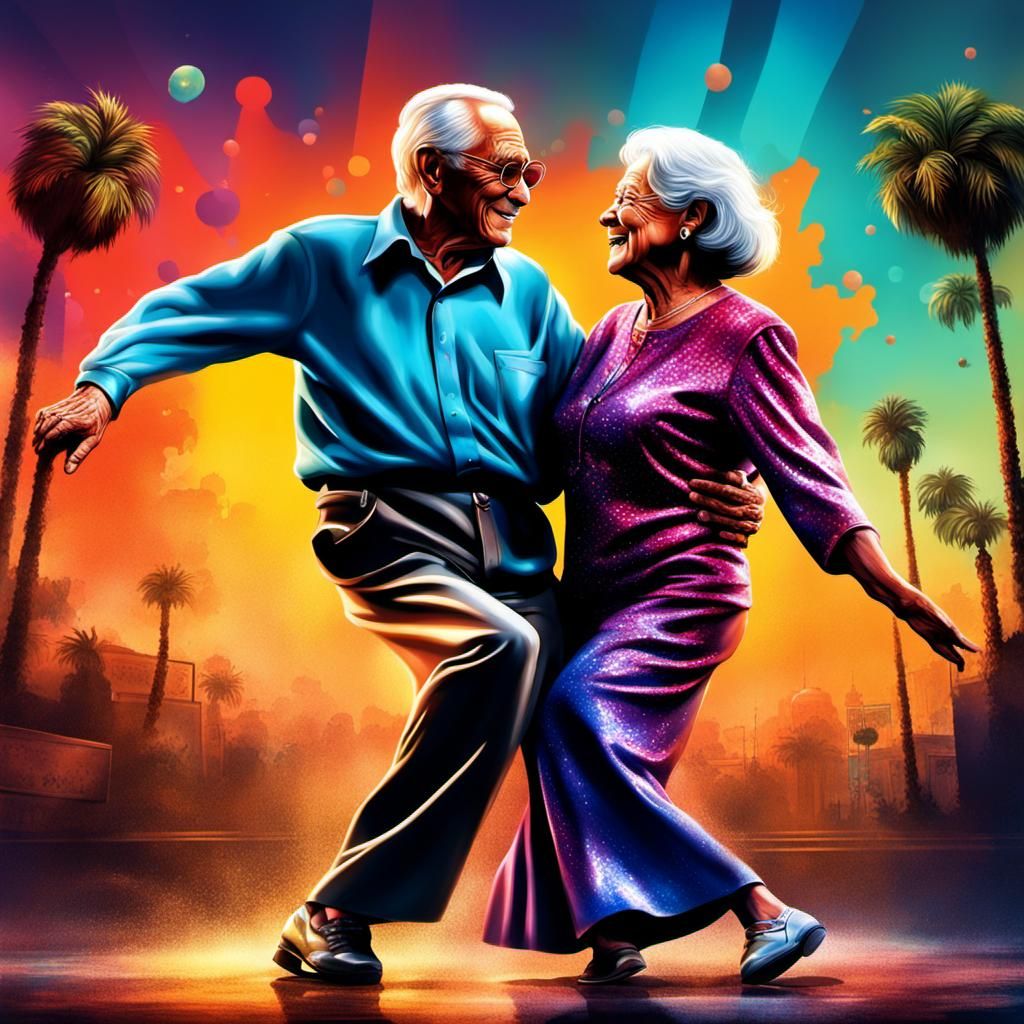 Elderly Couple Dancing in Hollywood: Hyperrealistic Art