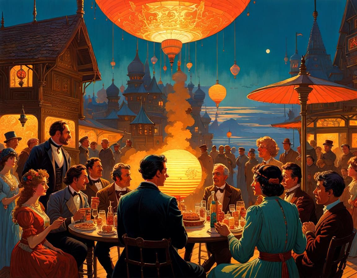 Whimsical Party Scene in Fairy-Tale Style