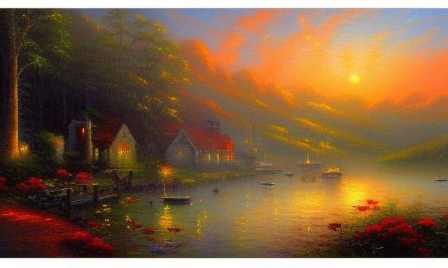 Cityscape Sunset: Ethereal Fantasy in Expressionist Style