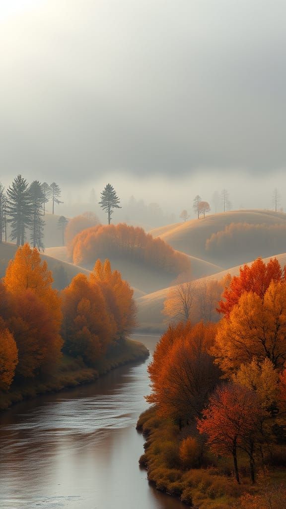 Autumn Countryside Landscape in Soft, Warm Light