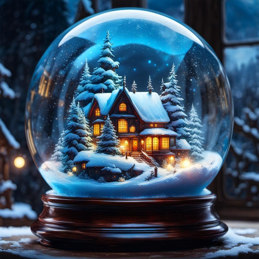 Winter Dreamscape in Glass Globe, Digital Art