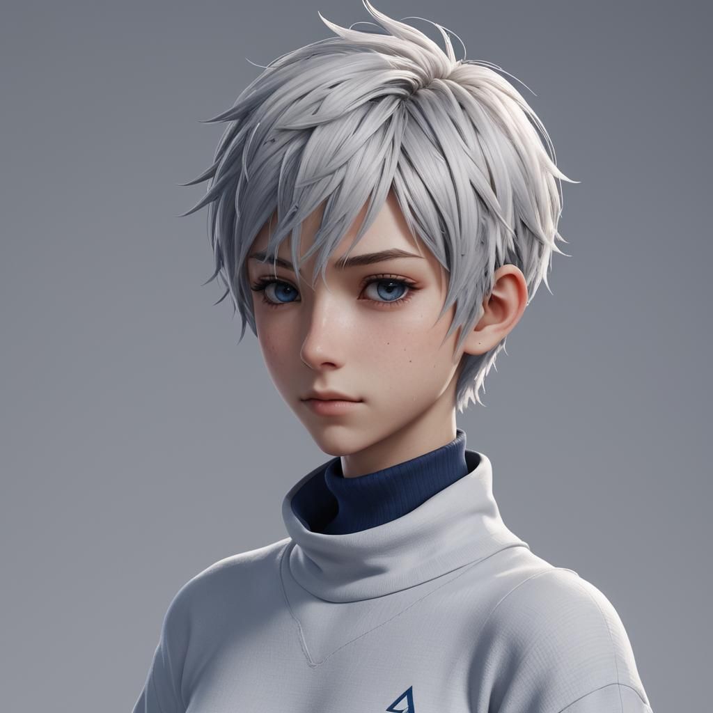 3D Anime Boy with White Hair in Kingdom Hearts Style