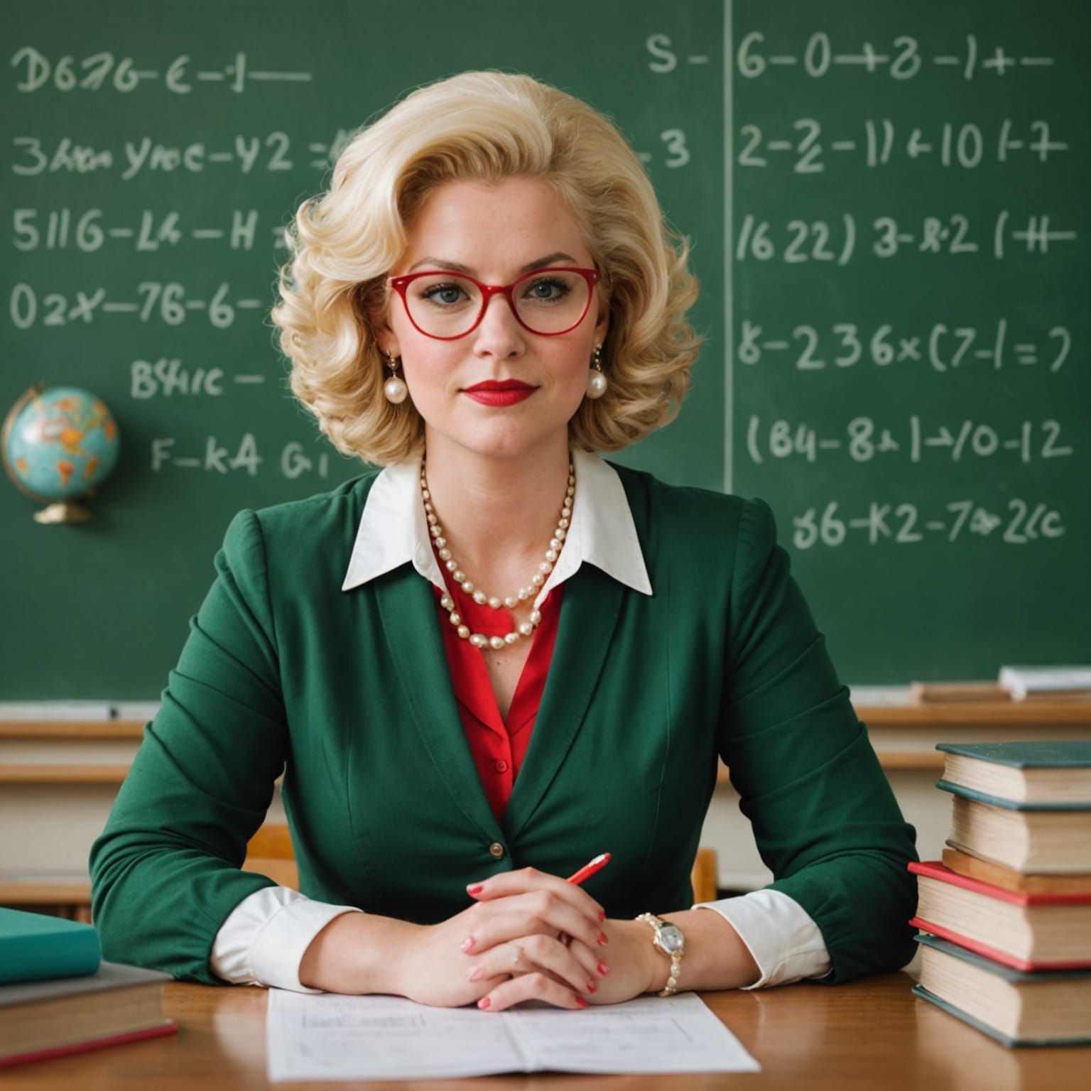 Vintage Teacher in Classroom with Equations